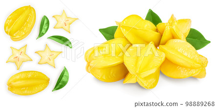 Carambola or star-fruit isolated on white background with copy space for your text. Top view. Flat lay 98889268