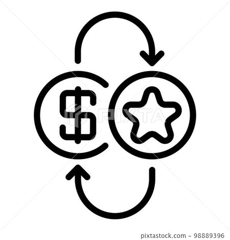 Bonus convert coin icon. Outline bonus convert coin vector icon for web design isolated on white background 98889396