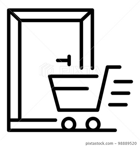 Home delivery door shop cart icon. Outline home delivery door shop cart vector icon for web design isolated on white background Home delivery door shop cart icon. Outline home delivery door shop cart vector icon for web design isolated on white background 98889520
