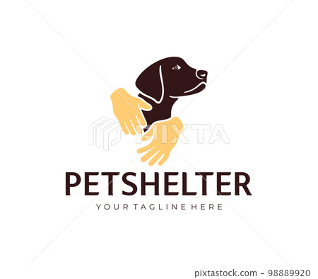 Hands lovingly hugging a dog, animal and pet, logo design. Animal care, pet shelter, cynology, veterinary medicine, vector design and illustration 98889920