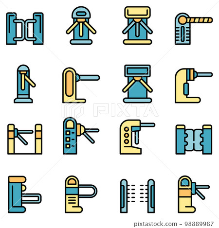 Turnstile icons set. Outline set of turnstile vector icons thin line color flat on white 98889987