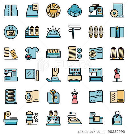 Textile production icons set. Outline set of textile production vector icons thin line color flat on white 98889990