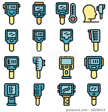 Thermal imager icons set. Outline set of thermal imager vector icons thin line color flat on white Thermal imager icons set. Outline set of thermal imager vector icons thin line color flat on white 98890014