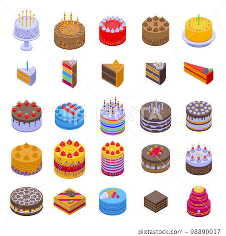 Cake icons set. Isometric set of cake vector icons for web design isolated on white background Cake icons set. Isometric set of cake vector icons for web design isolated on white background 98890017