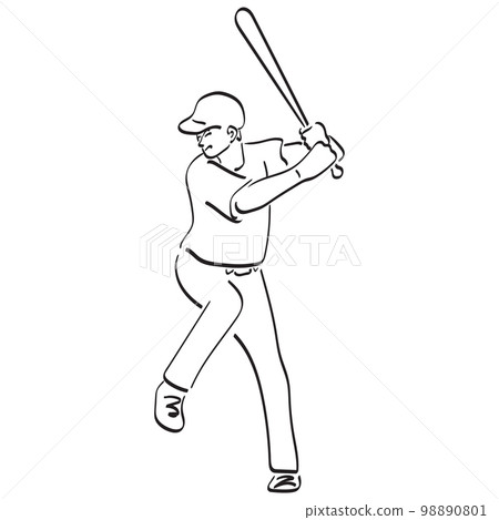 line art baseball players in dynamic action illustration vector hand drawn isolated on white background 98890801