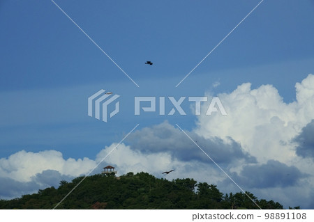 放風箏的山頂瞭望台後面的各種雲彩的下午風景・夏天・220727pm 放風箏的山頂瞭望台後面的各種雲彩的下午風景・夏天・220727pm 98891108