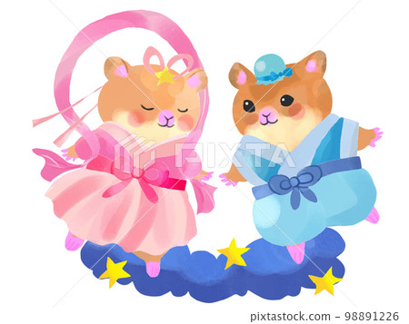 hand drawn watercolor tanabata hamster 98891226