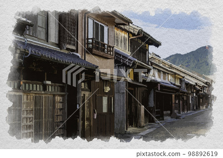 Watercolor-style townscape of Sekijuku post town, Kameyama City, Mie Prefecture Watercolor-style townscape of Sekijuku post town, Kameyama City, Mie Prefecture 98892619