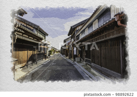 三重縣龜山市關宿驛站的水彩風格街景 98892622