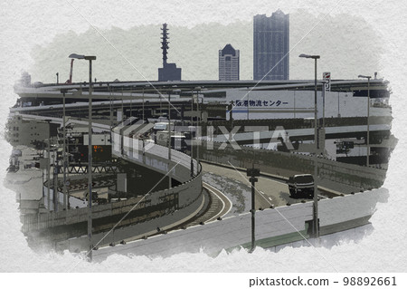 Watercolor style Osaka Bay Area Hanshin Expressway Tempozan JCT Minato Ward, Osaka City, Osaka Prefecture 98892661