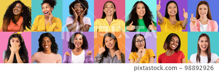 Set of attractive stylish multicultural young ladies, collage 98892926