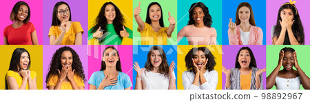 Collection of pretty multicultural young ladies, collage 98892967