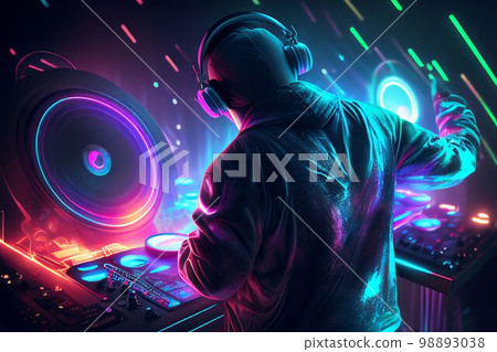 DJ player audio mixing electronic music in a nightclub party Created with Generative AI technology. 98893038