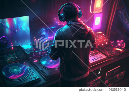 DJ player audio mixing electronic music in a nightclub party Created with Generative AI technology. DJ player audio mixing electronic music in a nightclub party Created with Generative AI technology. 98893040