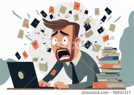 Businessman and office worker overwork and negative emotions Created with Generative AI technology. Businessman and office worker overwork and negative emotions Created with Generative AI technology. 98893317