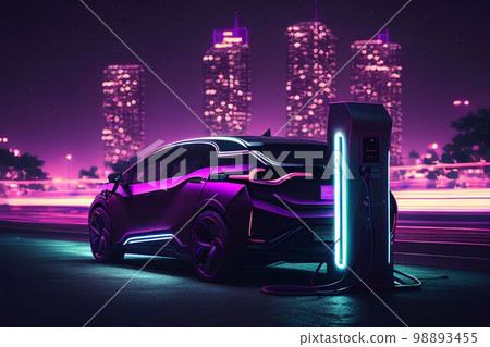 EV charging station for electric car in concept green energy Created with Generative AI technology. 98893455