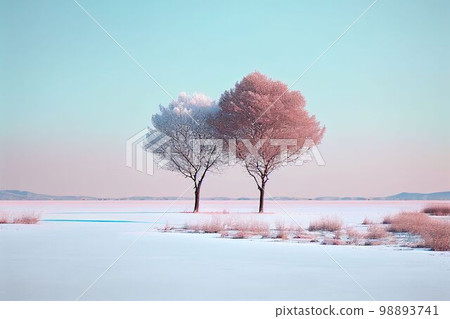 Superb minimalism tree on landscape winter in pastel color Created with Generative AI technology. 98893741