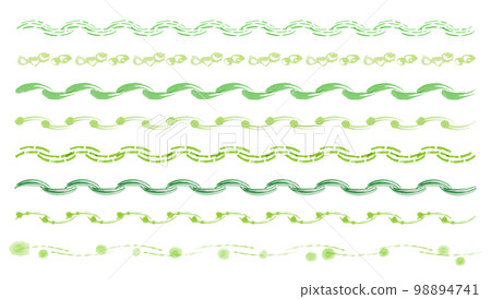 Green watercolor touch decorative ruled line set 98894741