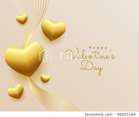 valentines day greeting with golden hearts and wavy lines valentines day greeting with golden hearts and wavy lines 98895168