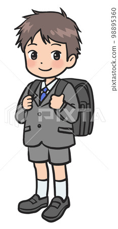 Illustration of a boy wearing fashionable clothes and carrying a school bag 98895360