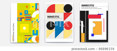 Set of posters neoplasticism Bauhaus style. Vector template. Basic geometric shapes. Cover design Set of posters neoplasticism Bauhaus style. Vector template. Basic geometric shapes. Cover design 98896159
