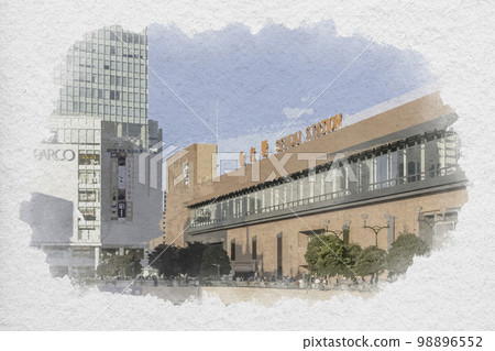 宮城縣仙台市水彩畫仙台站西口 宮城縣仙台市水彩畫仙台站西口 98896552