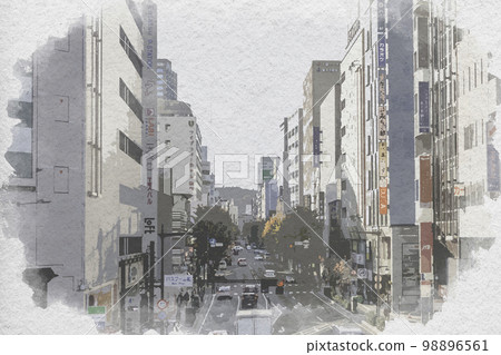 Watercolor style Sendai Station West Exit Minamimachi Street Sendai City, Miyagi Prefecture 98896561