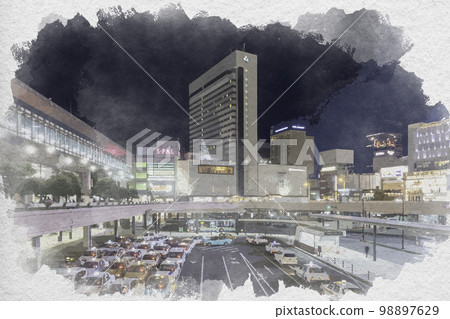 Watercolor-style Sendai Station West Exit, Sendai City, Miyagi Prefecture 98897629