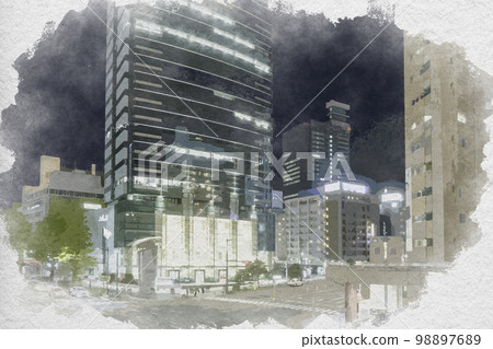 宮城縣仙台市站前通與廣瀨通交叉路口水彩畫仙台站西口 98897689