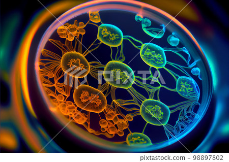 Petri dish with abstract bacteria and viruses, macro view. Generative AI illustration 98897802