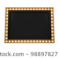 3d retro black and gold signboard with glowing yellow light bulb . Concept of billboard design for cinema, casino, marquee or nightclub . 3d high quality render 98897827