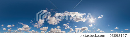 Blue sky panorama with Cirrus clouds. Seamless hdr 360 degree pano in spherical equirectangular format. Sky dome or zenith for 3D visualization, game and sky replacement for aerial drone 360 panoramas 98898137