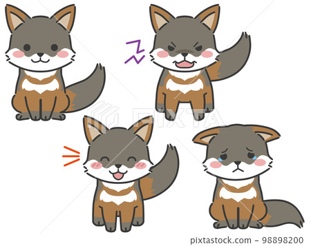 Gray fox facial expression set (four legs) 98898200
