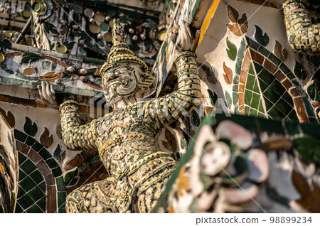 Decor elements Wat Arun Temple in bangkok Thailand. Wat Arun is Buddhist temple in Bangkok, Yai district of Bangkok, Wat Arun is among best known of Thailand's landmarks 98899234
