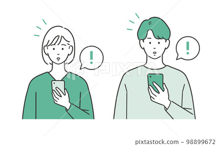 注意智能手機通知的男人和女人的插圖 98899672