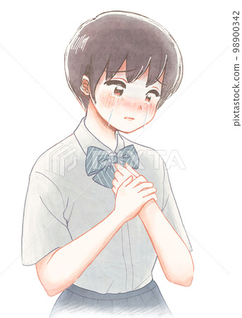 一名患有性別不安、裙子和短髮的學生的水彩插圖 98900342