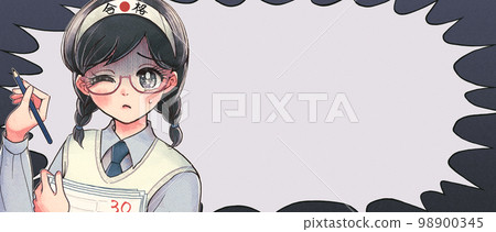 Illustration banner of a high school girl who is struggling to study for exams in the Showa era 98900345
