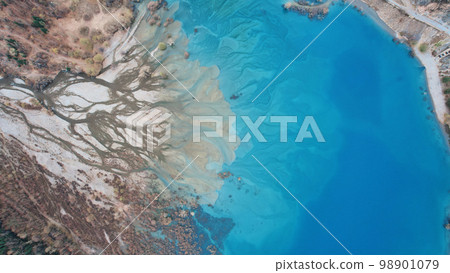 Top view of the turquoise water of a mountain lake Top view of the turquoise water of a mountain lake 98901079