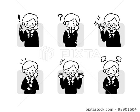 女學生表情集上半身單色 女學生表情集上半身單色 98901604