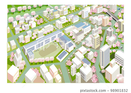 Beautiful spring cityscape and scenery of life with cherry blossoms 98901832