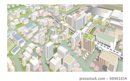 Beautiful spring cityscape and scenery of life with cherry blossoms 98901834