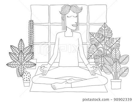 Woman Meditating Doing Yoga Pilates Illustration 98902339