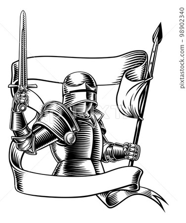 Knight With Banner Battle Flag Standard Ribbon 98902340