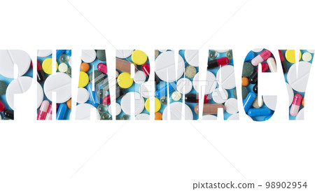 Word PHARMACY with medical pills transparency 98902954