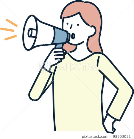 一個女人用揚聲器說話簡單的插圖 98903031
