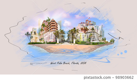 Palm Beach, Florida, USA clock tower on Worth Ave. Art design Palm Beach, Florida, USA clock tower on Worth Ave. Art design 98903662