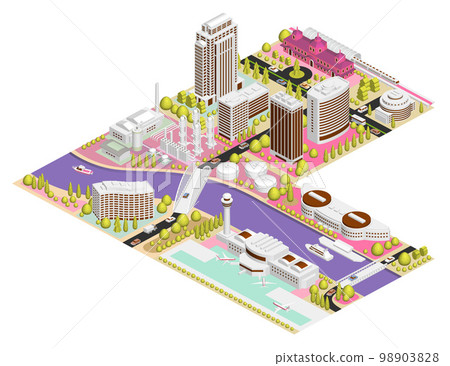 如果像塊一樣組合成大城市的街道插圖“Block Town B”有變化 98903828