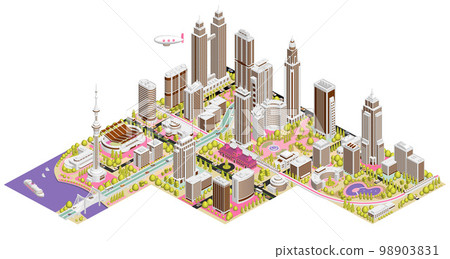 Townscape illustration "Block Town B" that becomes a big city if combined like blocks There are variations Townscape illustration "Block Town B" that becomes a big city if combined like blocks There are variations 98903831
