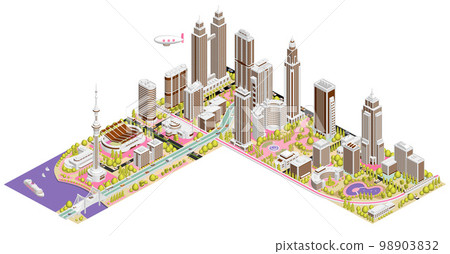 Townscape illustration "Block Town B" that becomes a big city if combined like blocks There are variations Townscape illustration "Block Town B" that becomes a big city if combined like blocks There are variations 98903832