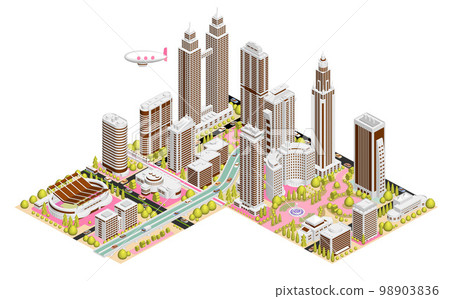 如果像塊一樣組合成大城市的街道插圖“Block Town B”有變化 98903836